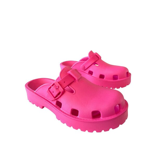 Free People Pink Cutout Buckled Slip-On Mule Clogs Size 7 NEW - Picture 1 of 8